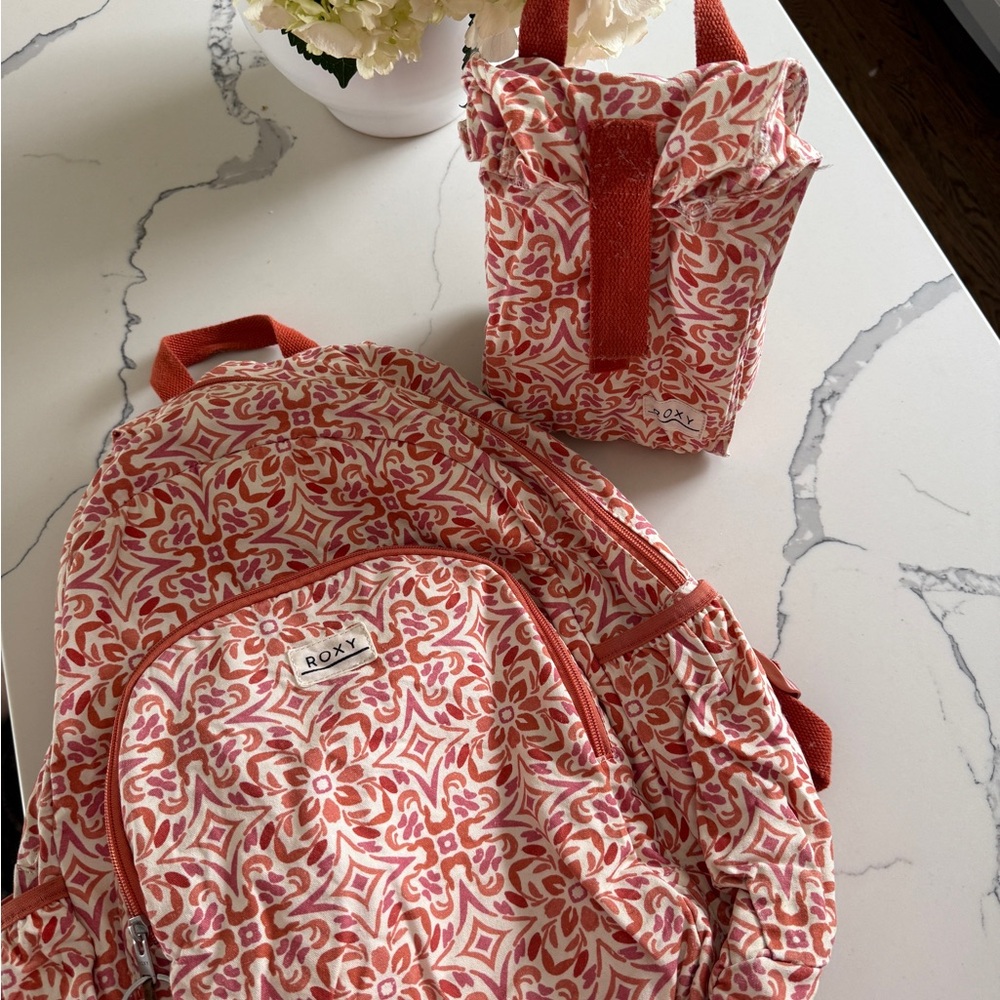 Roxy Coral and White Backpack + Lunch Bag